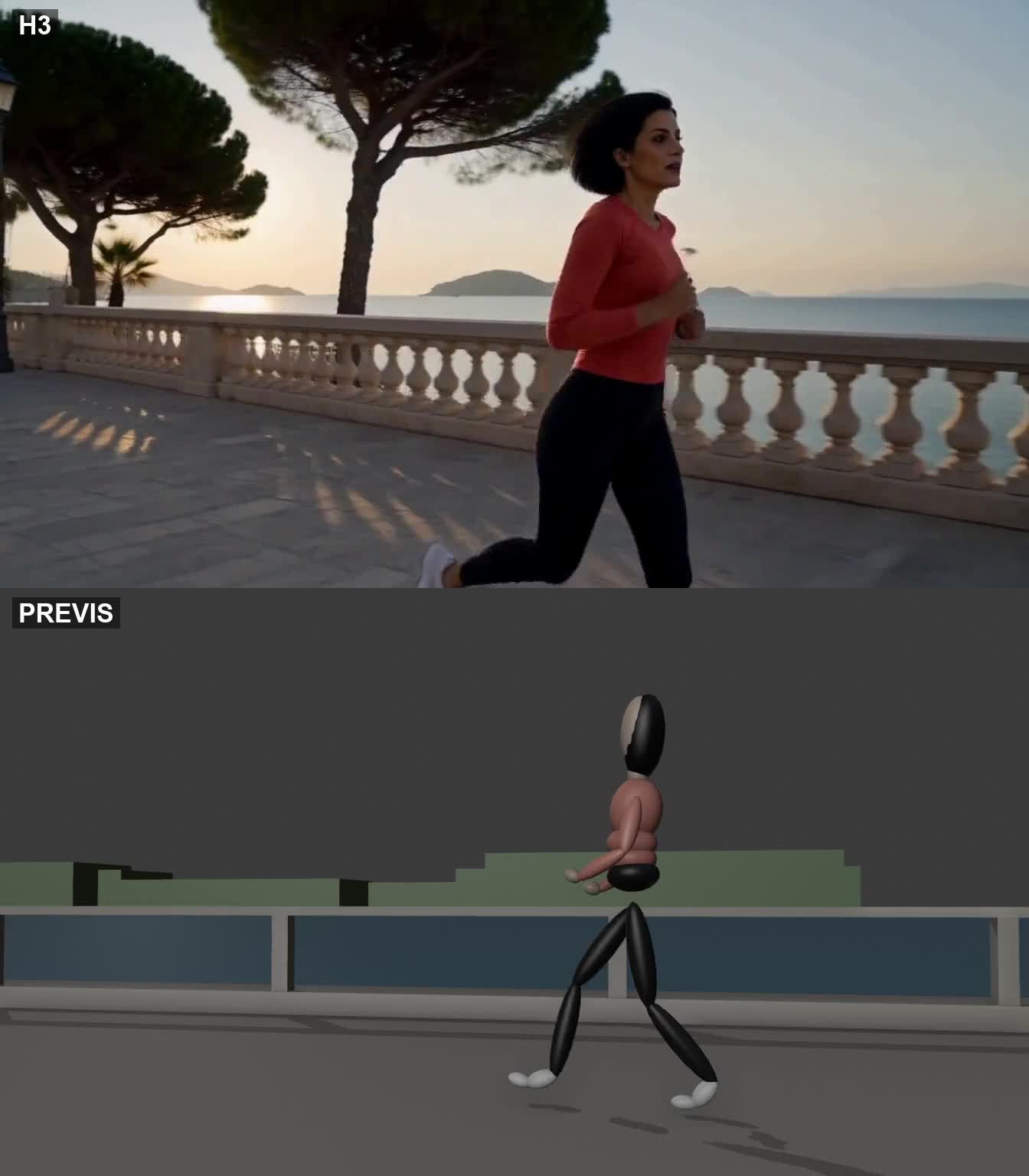 Course le long de la mer : IA en haut, prévisualisation en bas